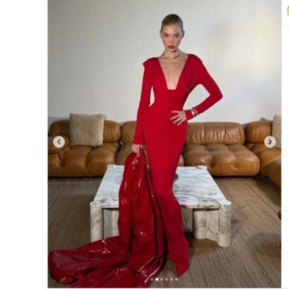 Helsa | Dresses | New Helsa Jersey Deep V Maxi Dress In Chile Red Long  Sleeve Deep Plunge Neck | Poshmark